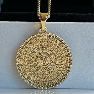 STERLING FOREVER SHINE BRIGHT 14K GOLD PLATED BRASS MEDALLION NECKLACE